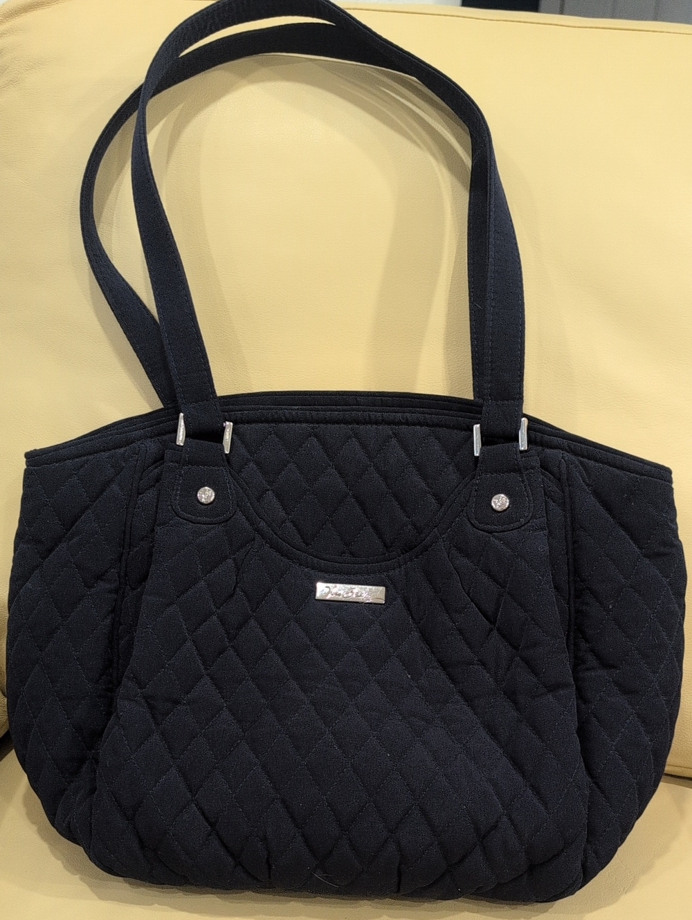 Quilted Navy Tote Bag with Dual Straps